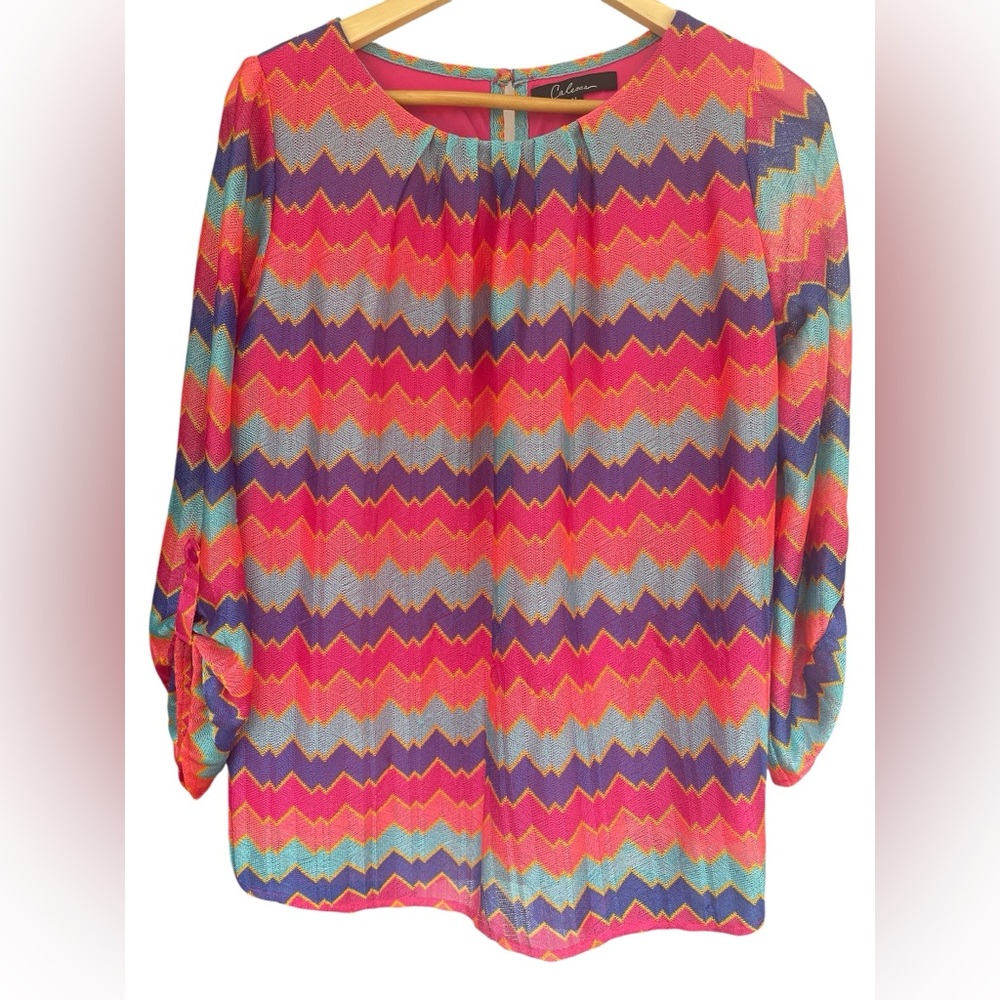 Calessa Size Medium Women’s Pink multicolor Blouse luxury lightweight swing top
